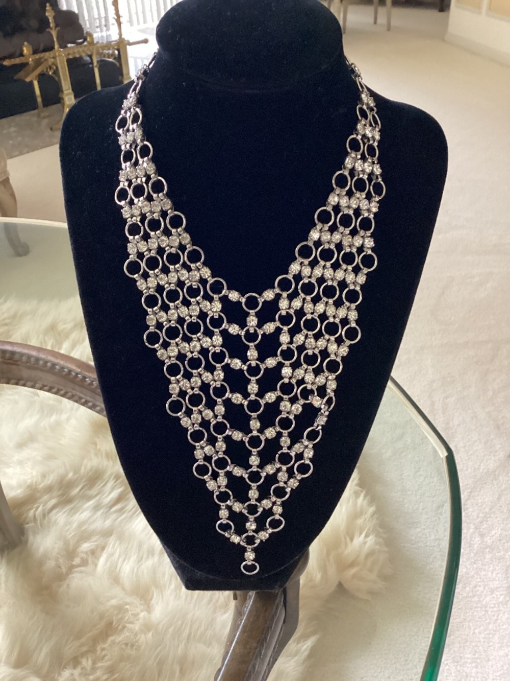 Reversible Statement Crystal and Silvertone Bib Necklace